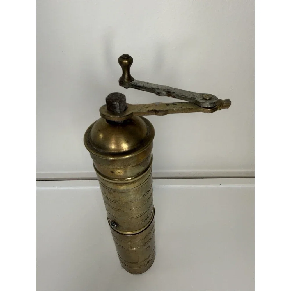 Vintage Brass Turkish Coffee Grinder Hand Crank Mill Spice Pepper Grinder